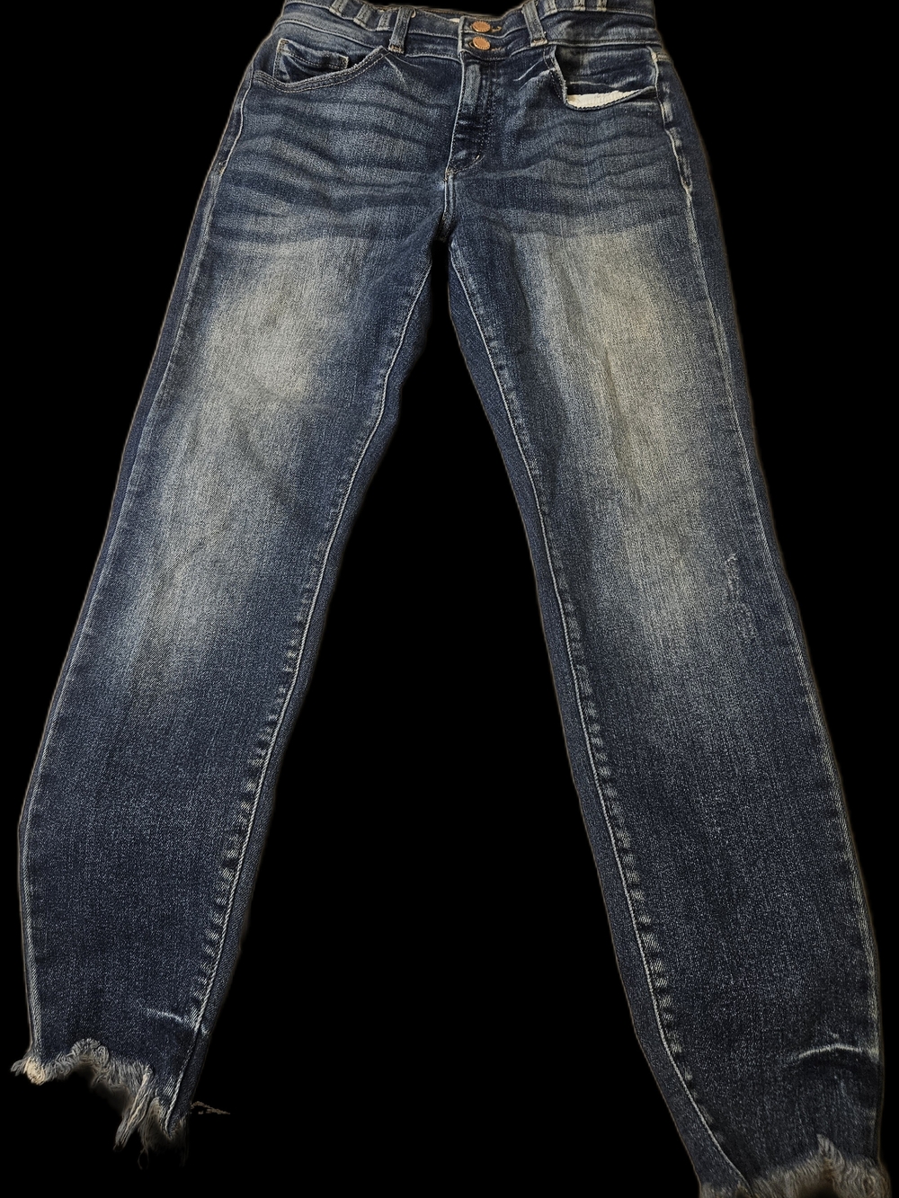 KanCan Faded Washed Dark Blue Cropped Jeans with Frayed Hem